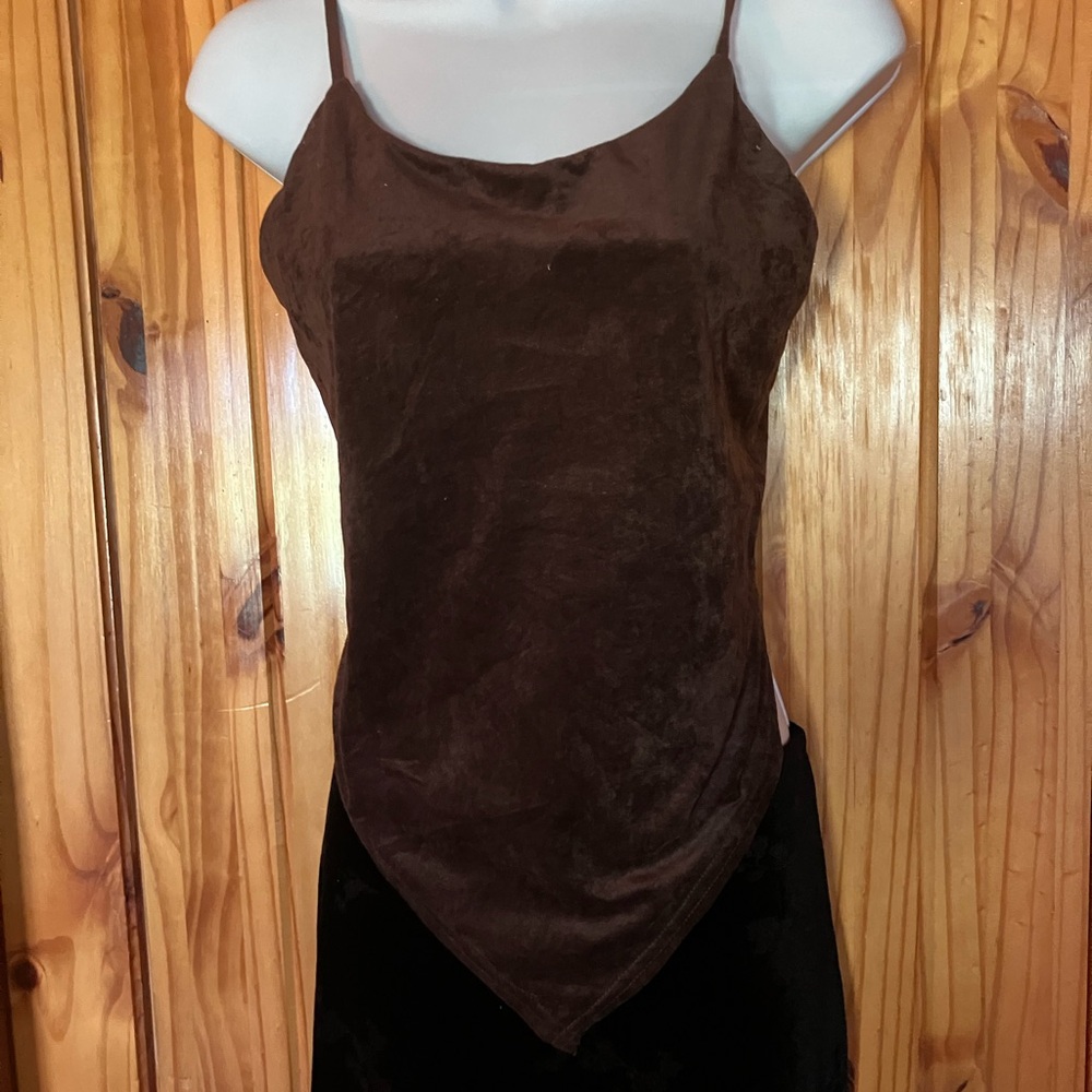 Vintage 90’s/Y2K Brown Velvet/Velour Type Tie Top
